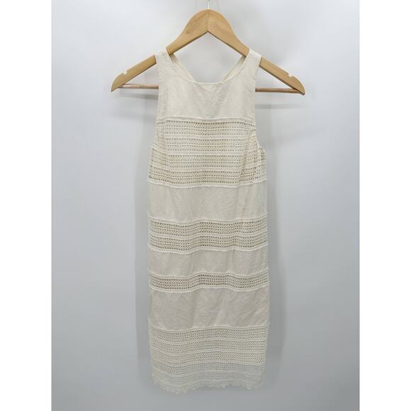 Ann Taylor LOFT Dress Women 0 Cream Ivory Lace Stripe Sleeveless Linen Blend - Picture 1 of 9